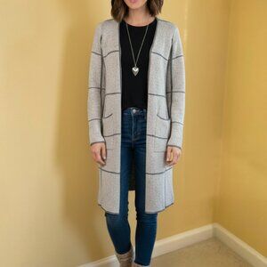 APT 9 heathered grey gray cream long sweater cardigan duster S